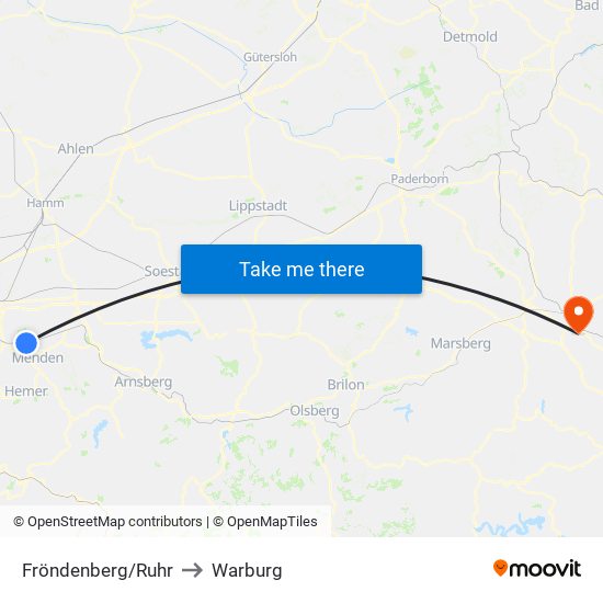 Fröndenberg/Ruhr to Warburg map