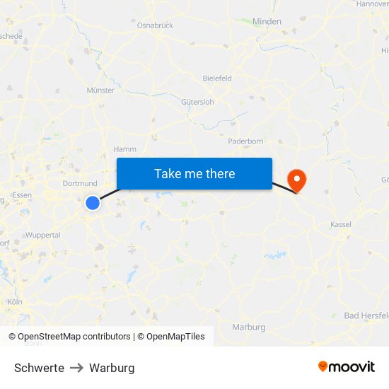 Schwerte to Warburg map