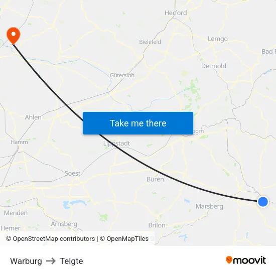 Warburg to Telgte map