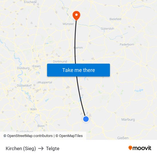Kirchen (Sieg) to Telgte map