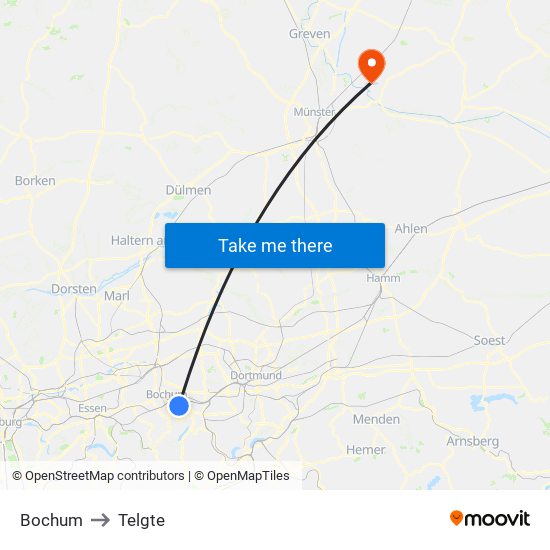 Bochum to Telgte map