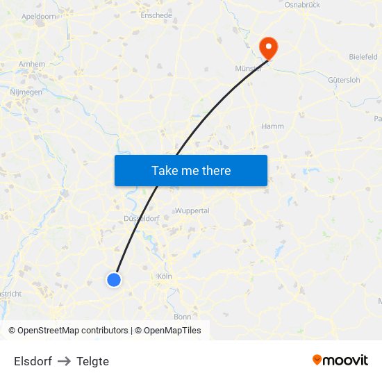 Elsdorf to Telgte map