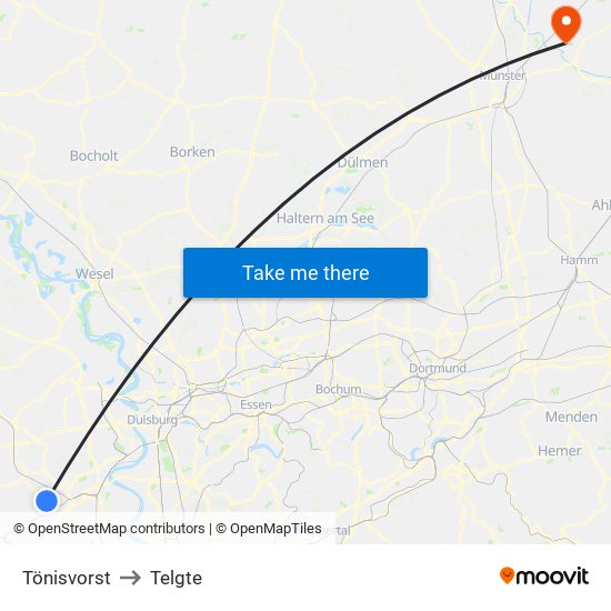 Tönisvorst to Telgte map