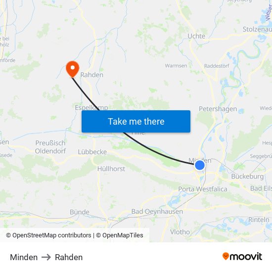 Minden to Rahden map