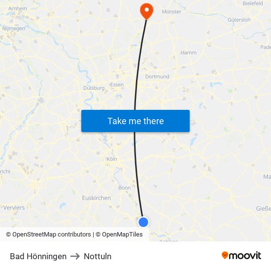 Bad Hönningen to Nottuln map