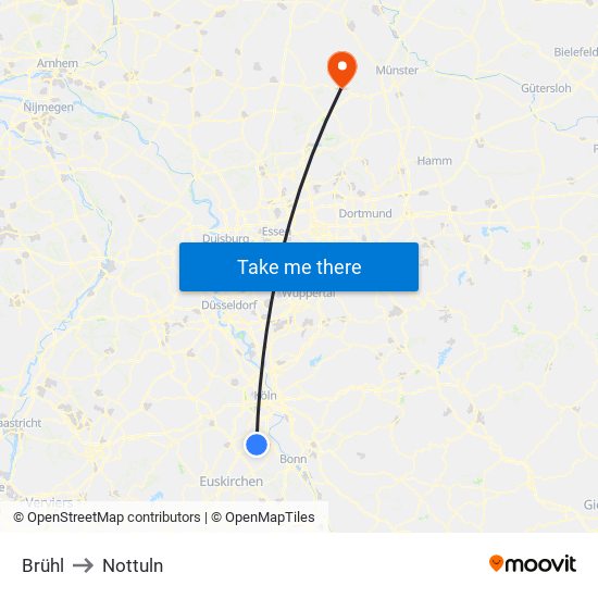 Brühl to Nottuln map