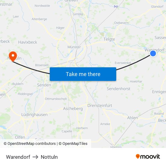 Warendorf to Nottuln map