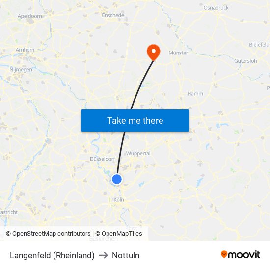 Langenfeld (Rheinland) to Nottuln map