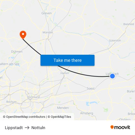 Lippstadt to Nottuln map