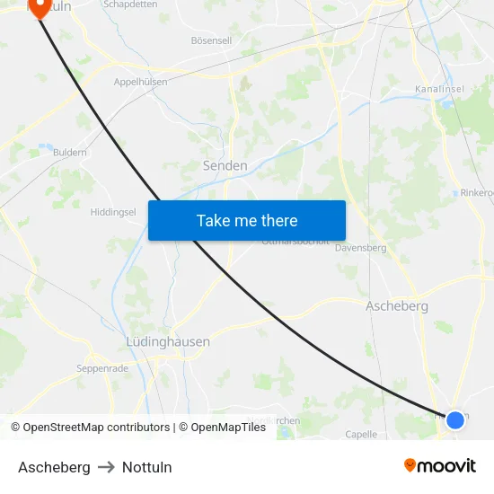 Ascheberg to Nottuln map