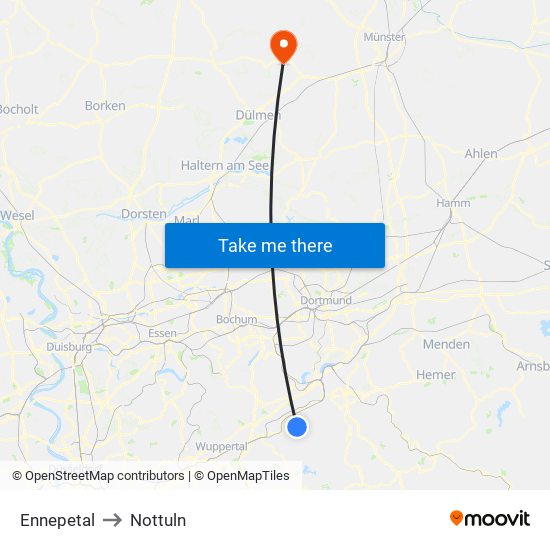 Ennepetal to Nottuln map
