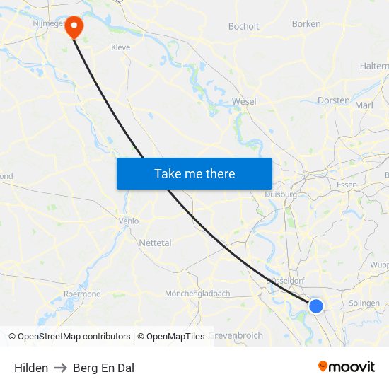 Hilden to Berg En Dal map
