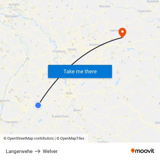 Langerwehe to Welver map