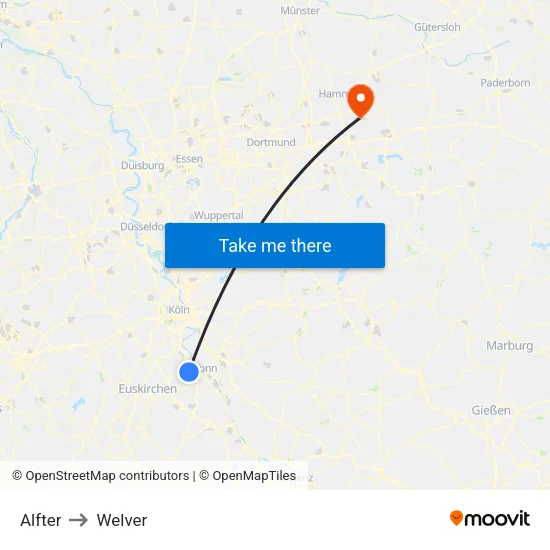 Alfter to Welver map