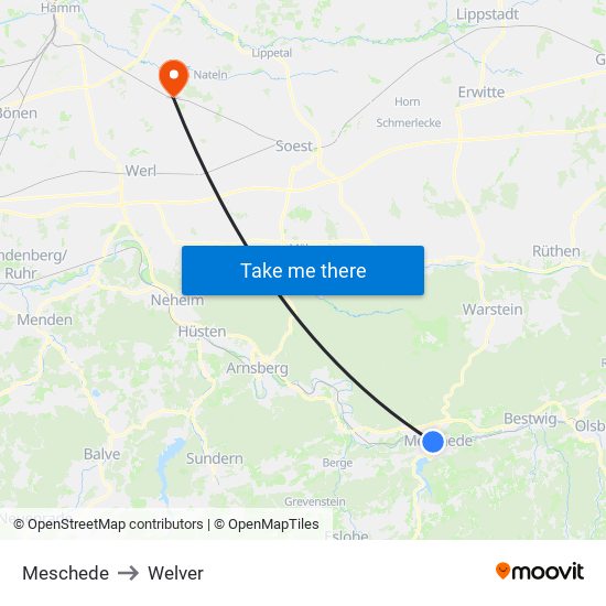 Meschede to Welver map