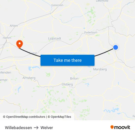 Willebadessen to Welver map