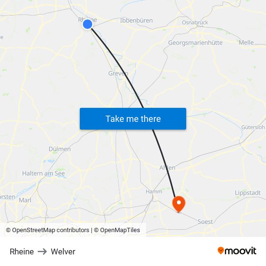 Rheine to Welver map