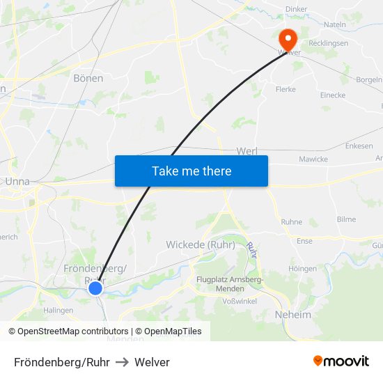 Fröndenberg/Ruhr to Welver map