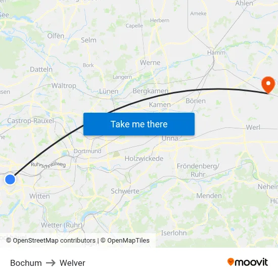 Bochum to Welver map