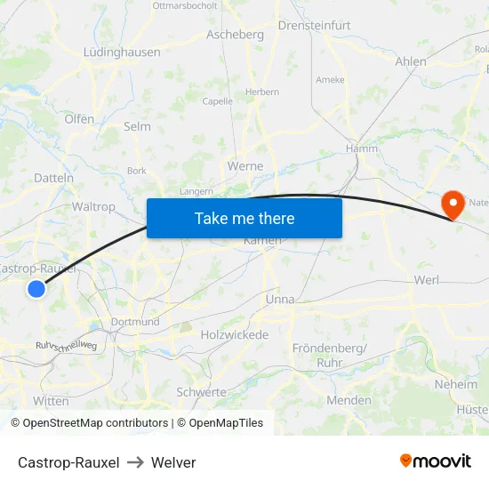 Castrop-Rauxel to Welver map