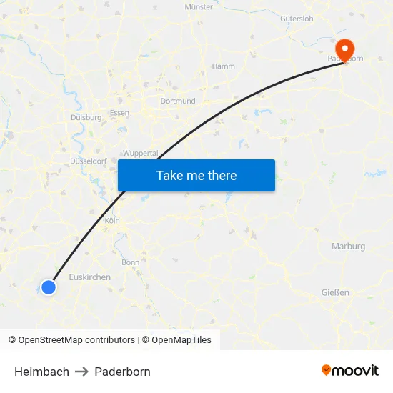 Heimbach to Paderborn map