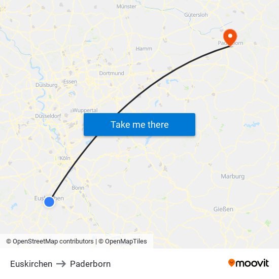 Euskirchen to Paderborn map