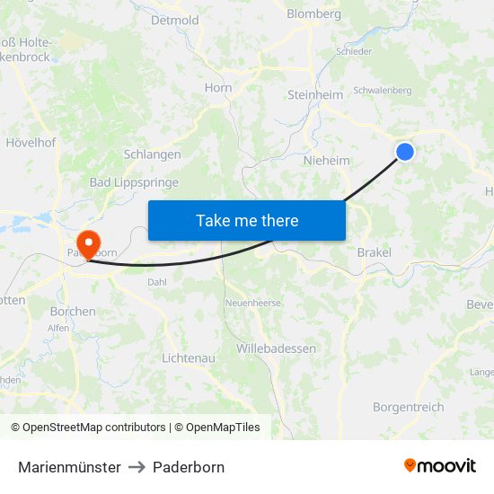 Marienmünster to Paderborn map