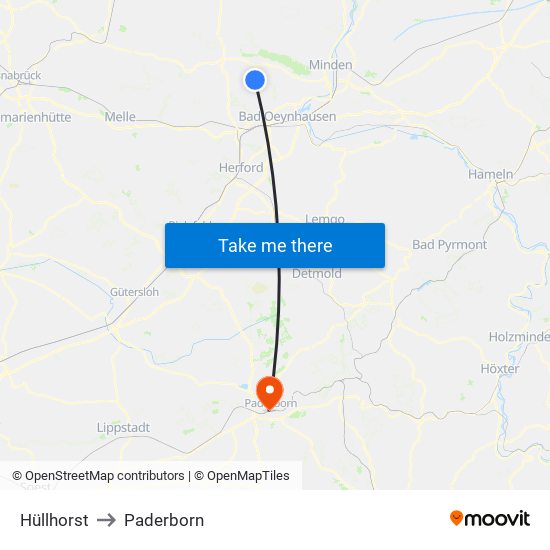 Hüllhorst to Paderborn map