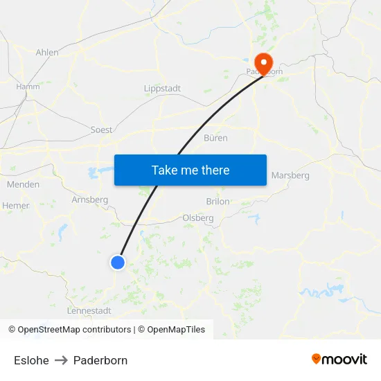 Eslohe to Paderborn map