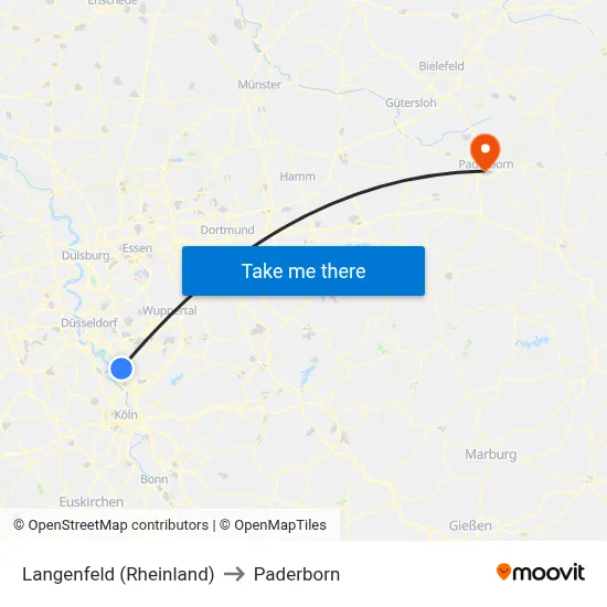 Langenfeld (Rheinland) to Paderborn map