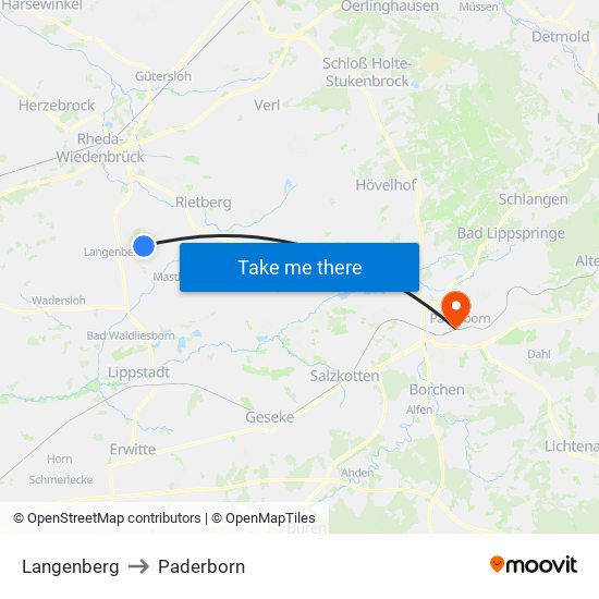 Langenberg to Paderborn map