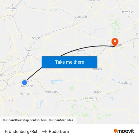 Fröndenberg/Ruhr to Paderborn map