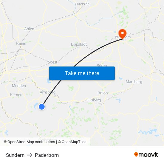 Sundern to Paderborn map