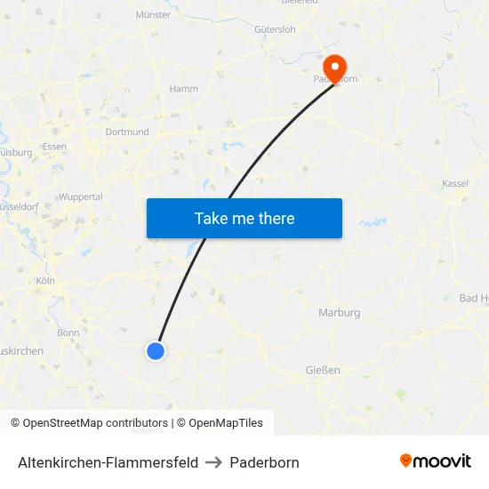 Altenkirchen-Flammersfeld to Paderborn map