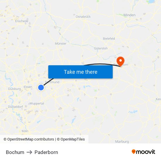 Bochum to Paderborn map