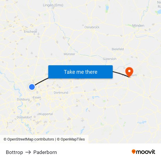 Bottrop to Paderborn map