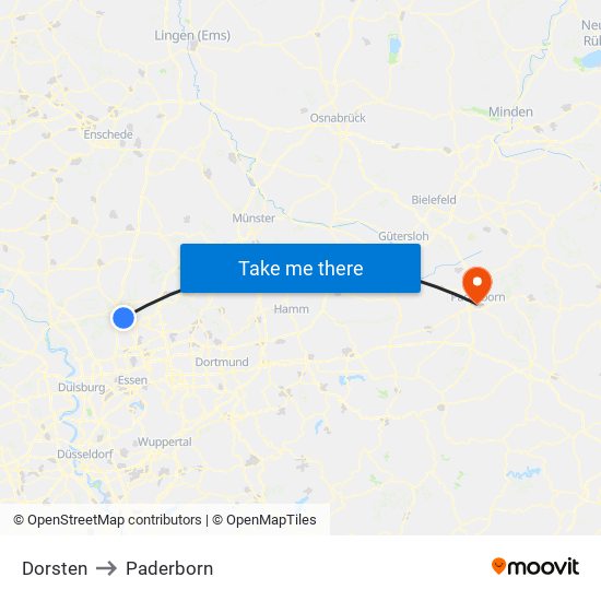 Dorsten to Paderborn map