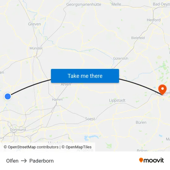 Olfen to Paderborn map