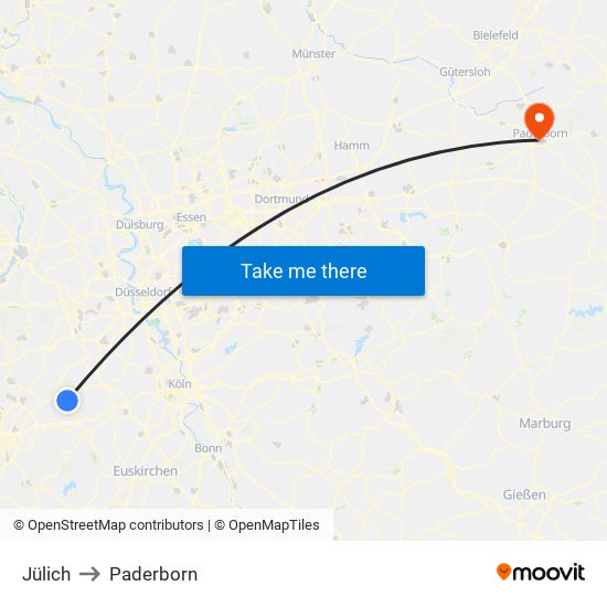 Jülich to Paderborn map