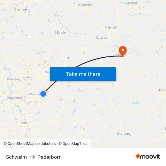 Schwelm to Paderborn map
