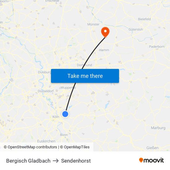 Bergisch Gladbach to Sendenhorst map