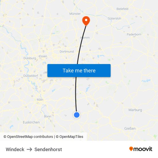 Windeck to Sendenhorst map