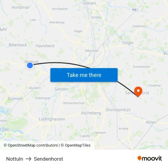 Nottuln to Sendenhorst map