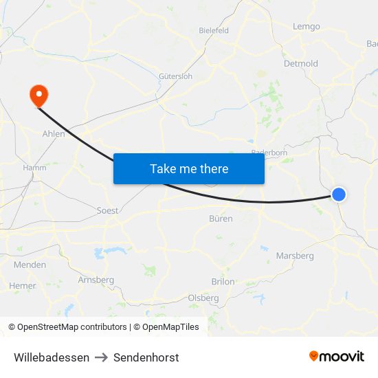 Willebadessen to Sendenhorst map