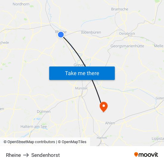 Rheine to Sendenhorst map