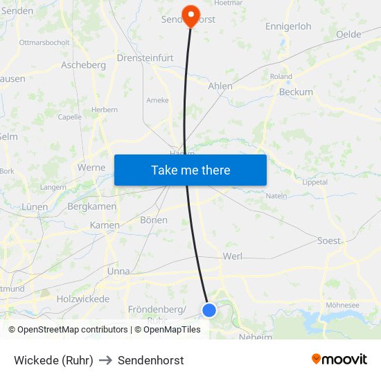 Wickede (Ruhr) to Sendenhorst map