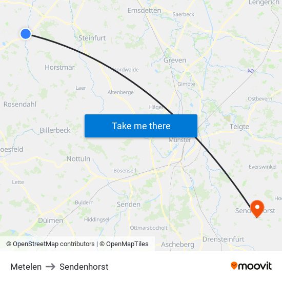 Metelen to Sendenhorst map