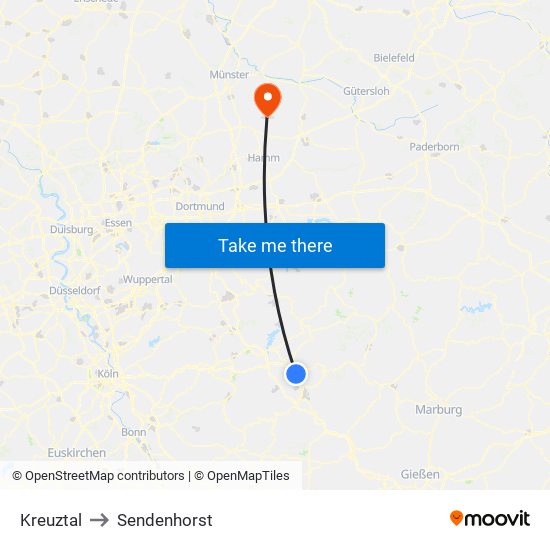 Kreuztal to Sendenhorst map