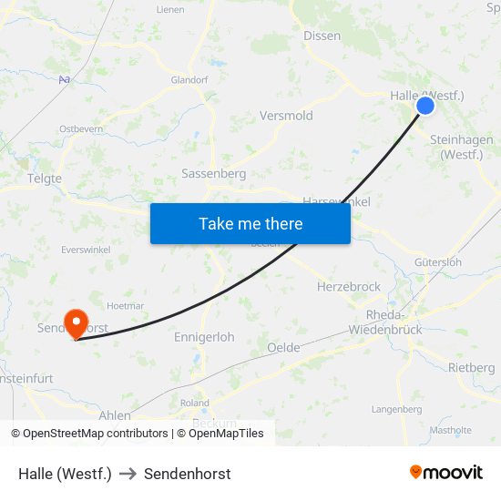 Halle (Westf.) to Sendenhorst map