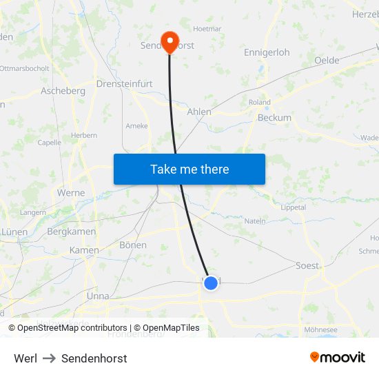 Werl to Sendenhorst map
